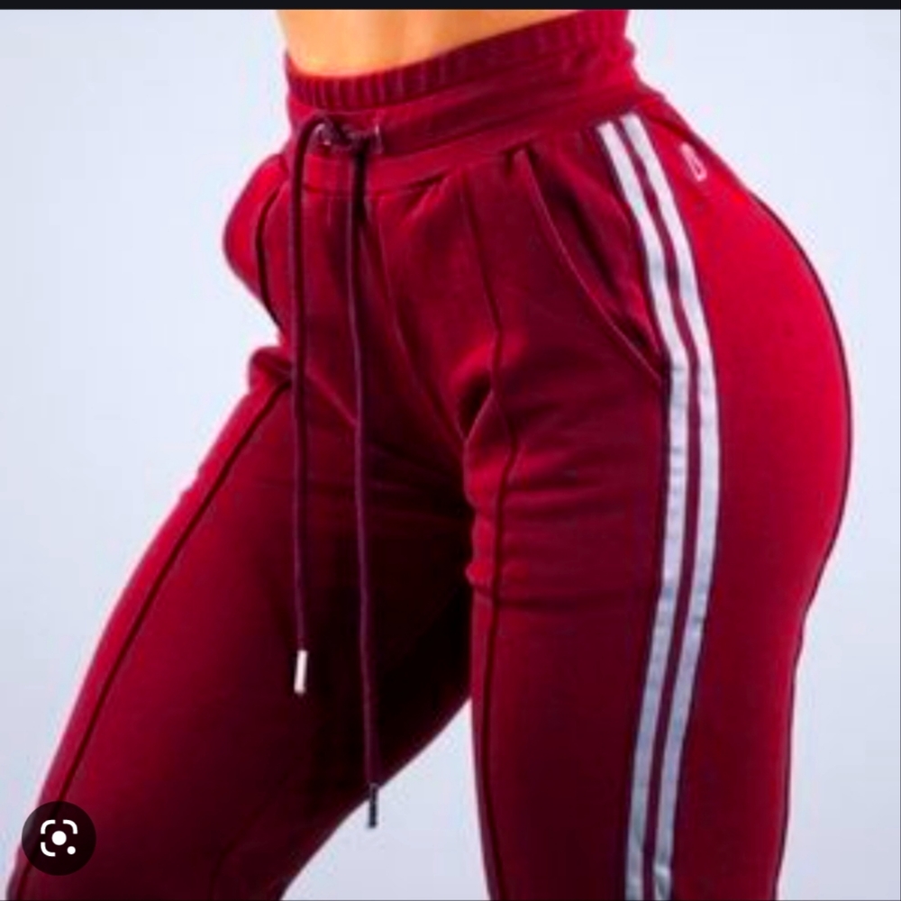 BuffBunny Burgundy Track Pants with White Stripes